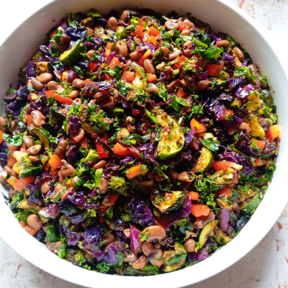 The Farming Cook's Roasted Zucchini, Red Cabbage and Cowpea Sal